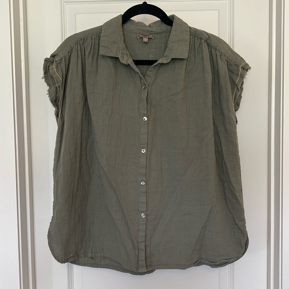 Lilla P Green Button Down Top Size M